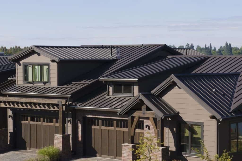 Attractive brown metal roofing blends with modern residential architecture