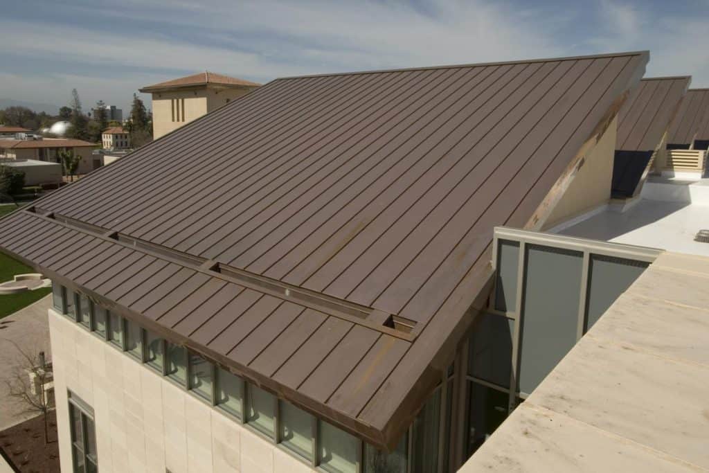 Standing seam copper roof on a large public building