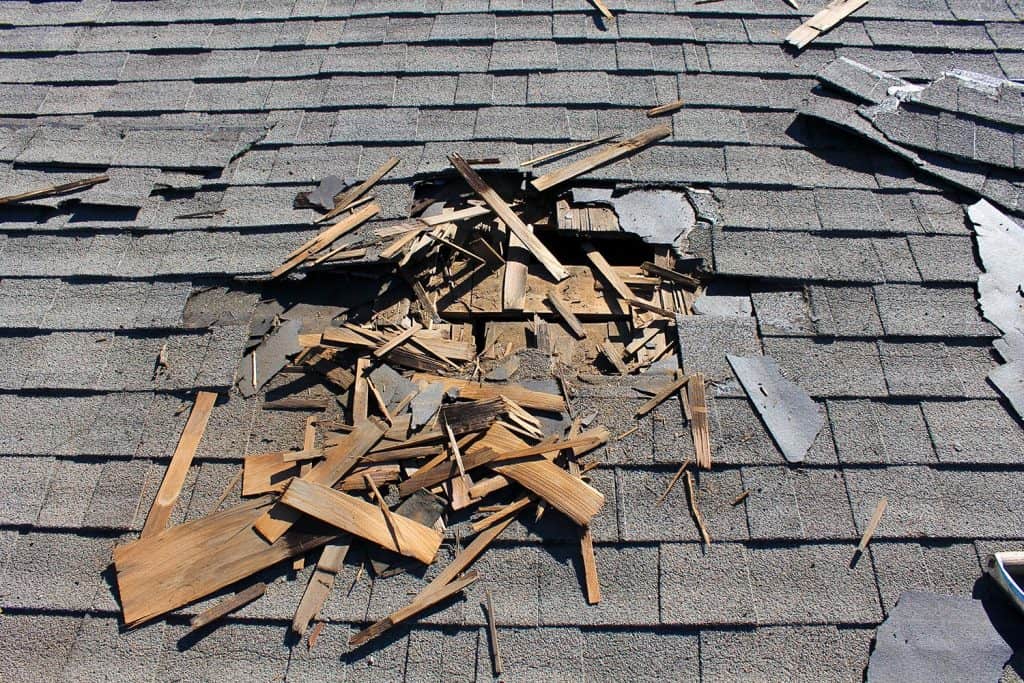 Damage roof shingles