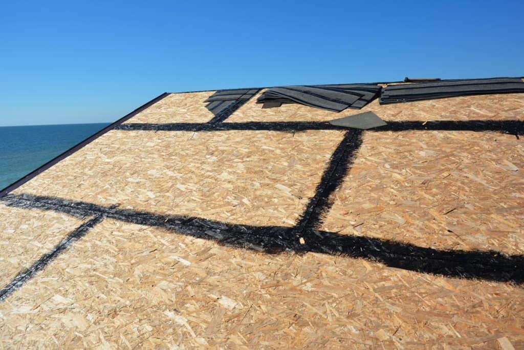 OSB roof deck, roof sheathing with hot rubberized asphalt