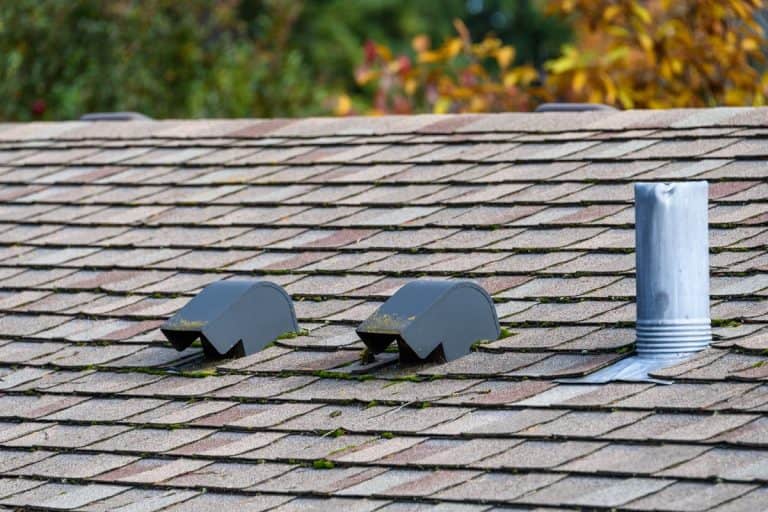 Suburban house rooftop with asphalt shingles and roof vents with magnolia tree behind the roof, How many roof vents do I need?
